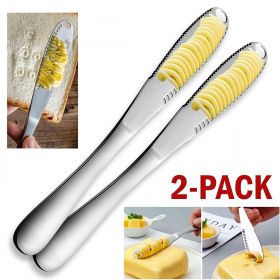 2 Pack Stainless Steel Butter Spreader Knife Butter Curler Spreader Butter Knife (Color: Silver)